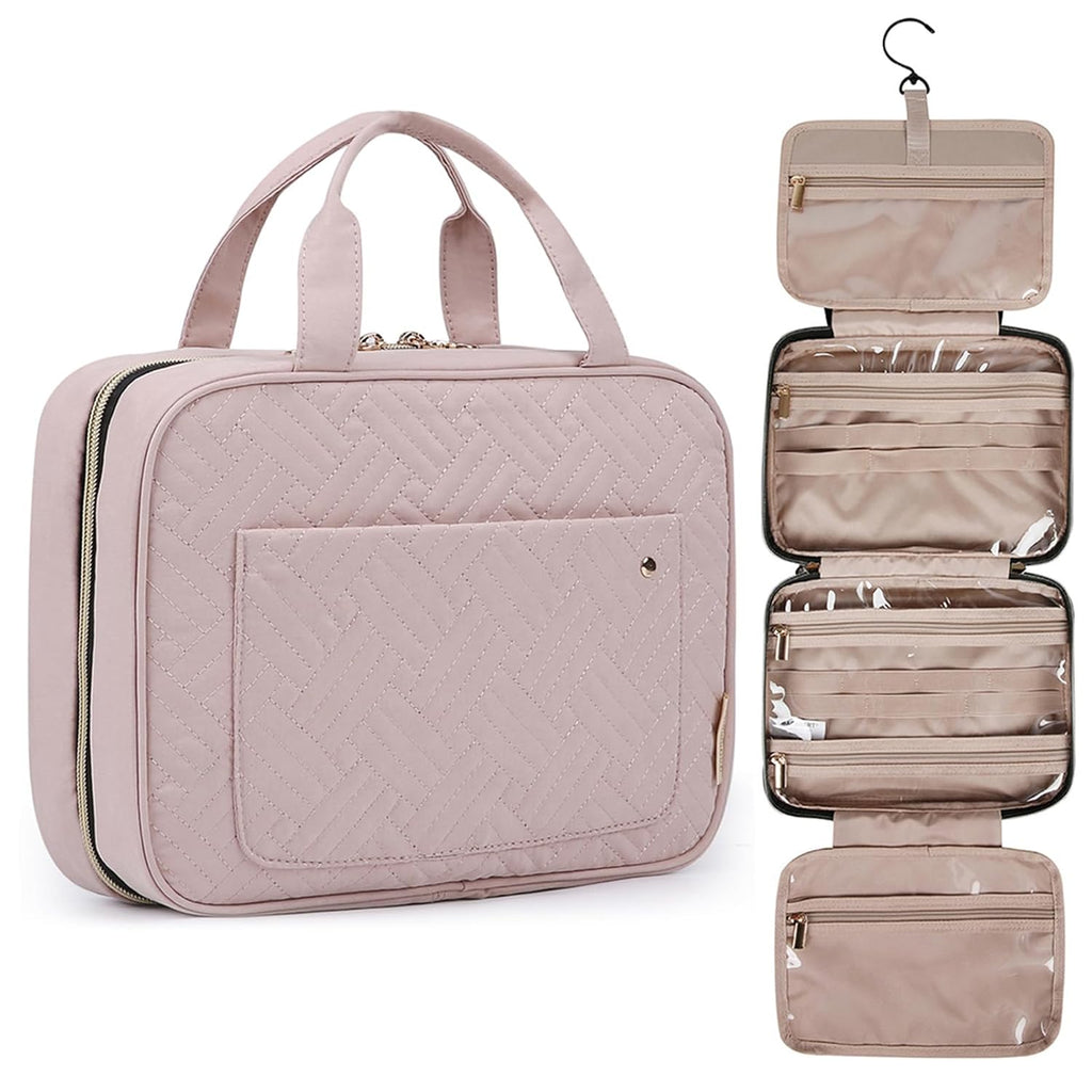 Neceser de Viaje BAGSMART Rosa Bebé Mediano – Con Gancho para Colgar, Resistente al Agua, Organizador de Maquillaje y Artículos de Aseo