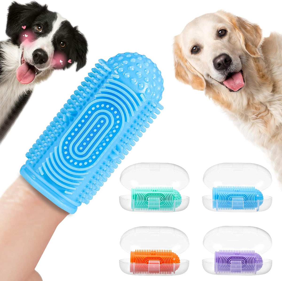 YUEYUEJIA Cepillo de Dientes de Dedo para Perro 4 Piezas | Kit de Cuidado Dental Canino para Limpieza de Dientes