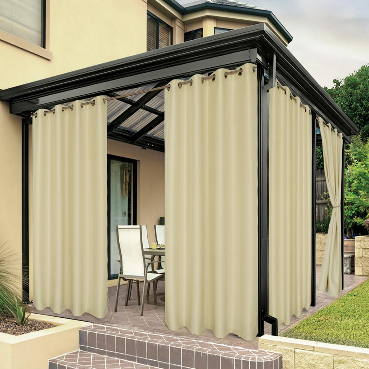 Cortina Exterior BONZER para Patio 54x95 Pulgadas – Resistente al Agua, Privacidad, Color Crema (1 Panel)