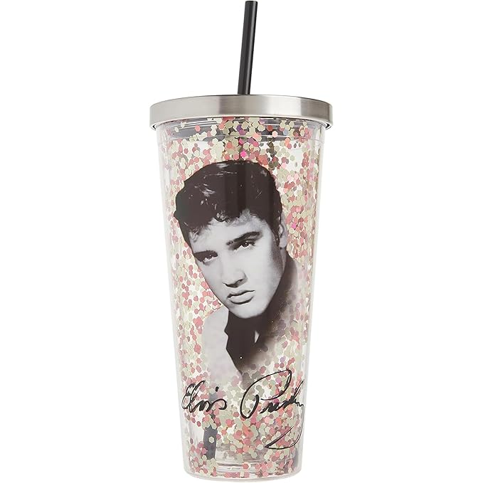 Vaso con Glitter Elvis Presley con Popote – Multicolor | Spoontiques