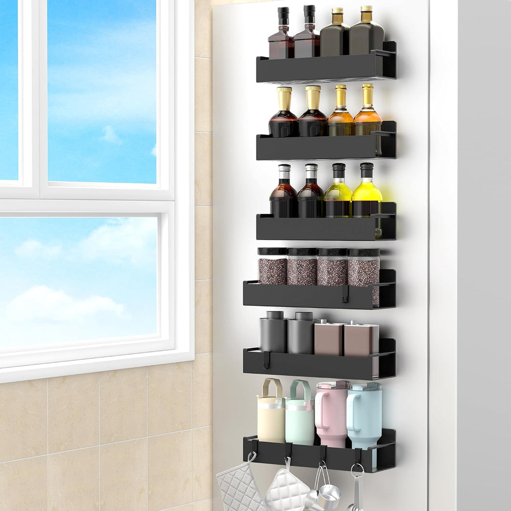 Portaespecias Magnético HuggieGems – Negro, para Refrigerador y Estufa, Organizador de Cocina