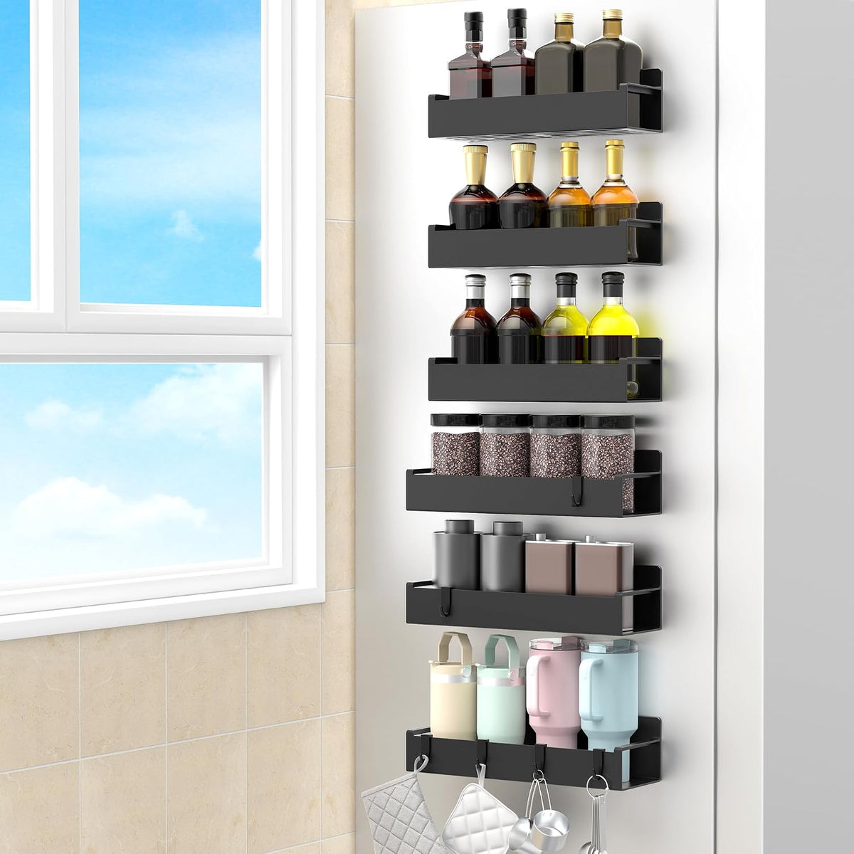 Portaespecias Magnético HuggieGems – Negro, para Refrigerador y Estufa, Organizador de Cocina
