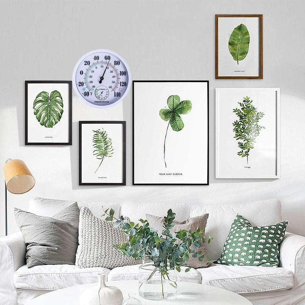 Termómetro higrómetro para interiores y exteriores, termómetro de pared colgante impermeable, termómetro decorativo para exteriores, grandes números, no necesita batería, termómetros al aire libre