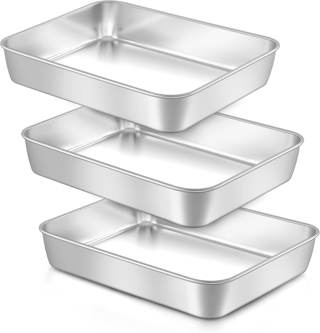 Set de 3 Moldes Rectangulares para Hornear LIANYU | 12⅓x9¾x2" Acero Inoxidable | Cake, Lasaña, Brownies