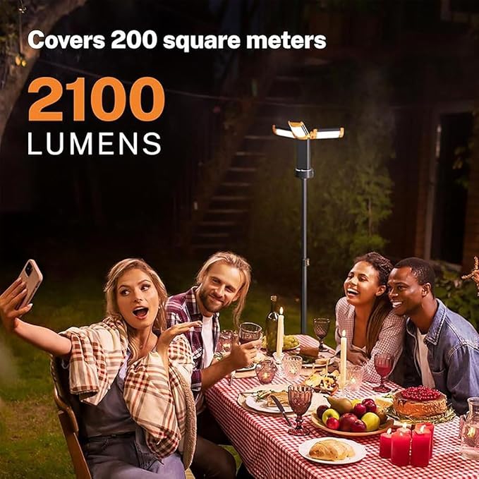 Lámpara de Trabajo Recargable 12000mAh con Trípode — 3 Cabezales LED, 2200 Lúmenes Regulables, Magnética, Naranja