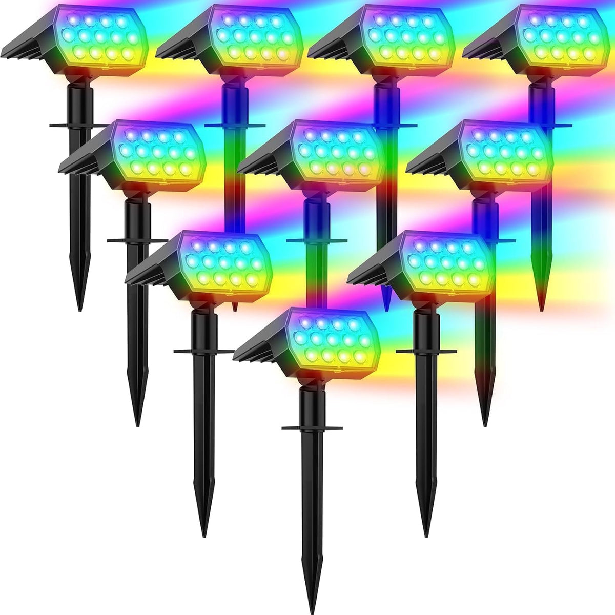 Focos Solares WELALO RGB Multicolor 7 Modos Pack de 10 – Impermeables para Jardín y Exterior