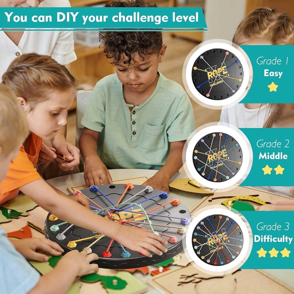 Juego de mesa Desafío de Cuerdas, Rompecabezas Interactivo con 10 Cuerdas Elásticas, Juego Familiar, Juego Familiar para Estimular la Inteligencia para Niños de 3 AÑOS en adelante