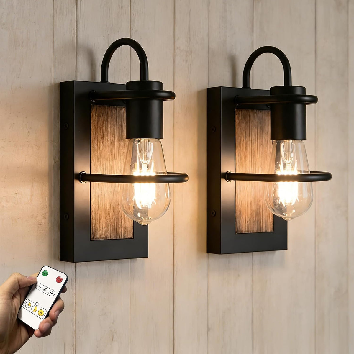 Juego de 2 apliques de pared inalámbricos ThyFenno, funcionan con pilas, regulables, recargables con mando a distancia y control táctil, diseño industrial vintage, instalación sin cables, 8000 mAh, temporizador, montaje magnético.