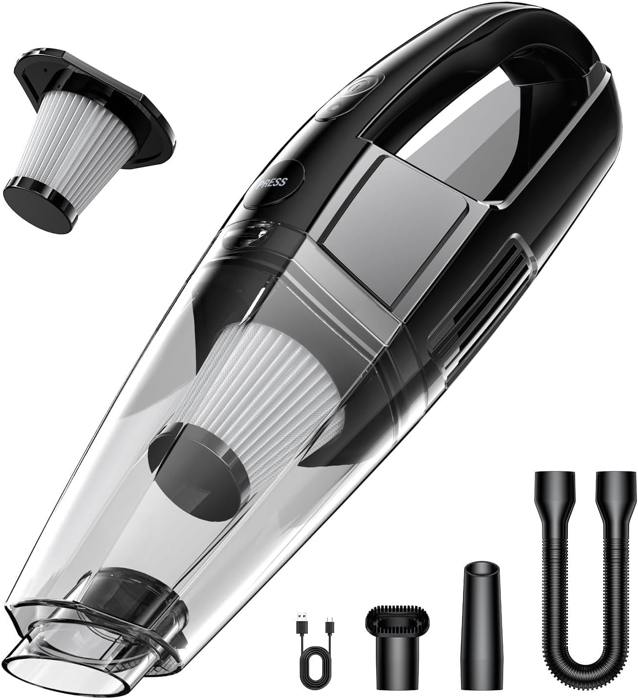 BSRCO Handheld Vacuum Cordless 8000PA, Car Vacuum Portable Cordless 30 Mins Runtime & Under 70dB Quiet, Hand Held Vacuum Cleaner, 1.4lbs Hand Vacuum Cordless for Car/Home/Office, Pet Hair