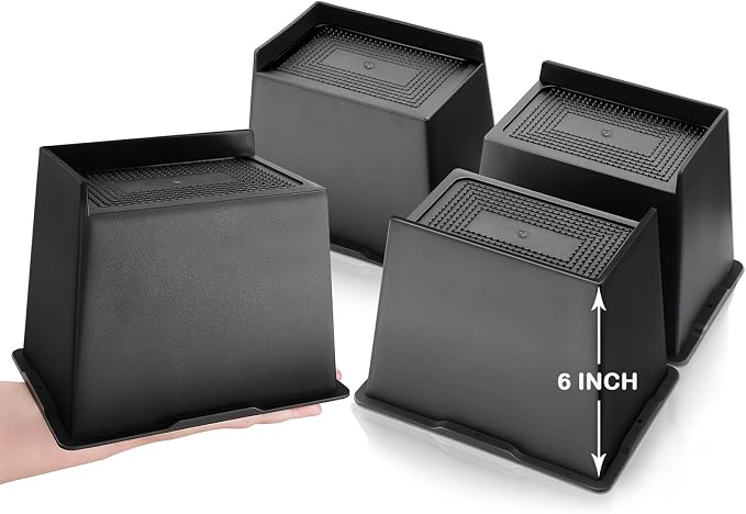 Elevadores de cama de 6 pulgadas, resistentes, de gran tamaño, rectangulares, soporta hasta 6000 libras, elevadores de cama para marco de patas de cama, sofá, mesa, silla, negro