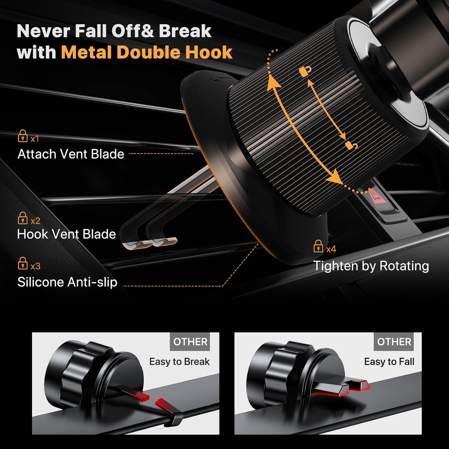 Miracase Soportes para teléfono para tu coche con gancho de metal, soporte para teléfono celular de ventilación de aire, soporte universal para automóvil para Garmin GPS Fit iPhone Android Y IOS