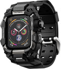 ULTIMAL Rugged Case with Band for Apple Watch 44mm,Compatible with Apple Watch Series SE 3/SE 2/SE Generation/6/5/4, Military Grade Shockproof Bumper Cover for iWatch Tactical Band Men (Black, 44mm)