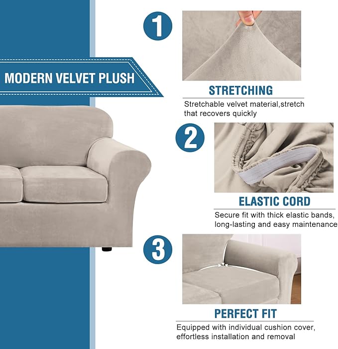 Funda para Silla H.VERSAILTEX 2 Piezas Elástica con Brazos — Protector de Mueble hasta 49", Color Taupe