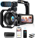 Videocámara 4K Ultra HD 48MP con WiFi – Cámara Vlogging para YouTube con Zoom 18X, Pantalla Táctil 7.6 cm, Micrófono, Estabilizador, Parasol, Control Remoto y 2 Baterías