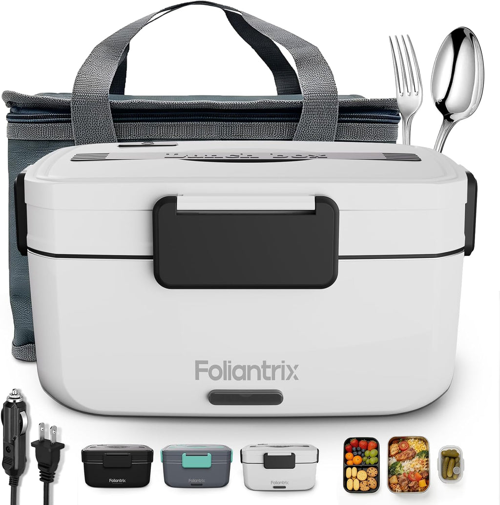 Lonchera eléctrica Foliantrix de 90 W para adultos con recipiente de acero inoxidable de 2 L, calentador de alimentos portátil para hombres/coche/camión/trabajo/viajes. Loncheras para hombres de trabajo 12/24/110 V.