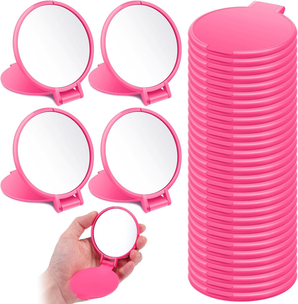 Saysurey 24 Mini Espejos Compactos Rojo Rosa a Granel para Mujeres Espejo Pequeño Redondo Portátil Rojo Rosa Espejo de Maquillaje Plegable Bolsillo Accesorios de Viaje para Fiesta de Graduación Compañera de Trabajo Enfermera, 2.8 x 2.4 pulgadas