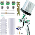 Pistola pulverizadora de pintura con vaso mezclador rápido, kit de pistola pulverizadora HVLP que contiene boquillas de 1,4, 1,7 y 2,0 mm y 10 vasos desechables de 600 ml para pintar coches, muebles y vallas (verde).