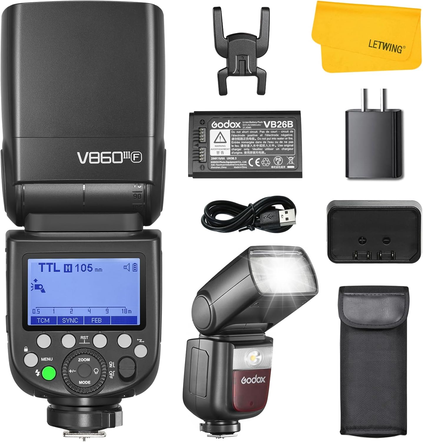 Flash Godox V860III V860III-F para cámara Fujifilm, flash externo inalámbrico TTL 2.4G Speedlite HSS 1/8000s, batería de iones de litio de 7.2 V/2980 mAh, luz de modelado LED de 10 niveles, compatible con cámaras Fuji. 
