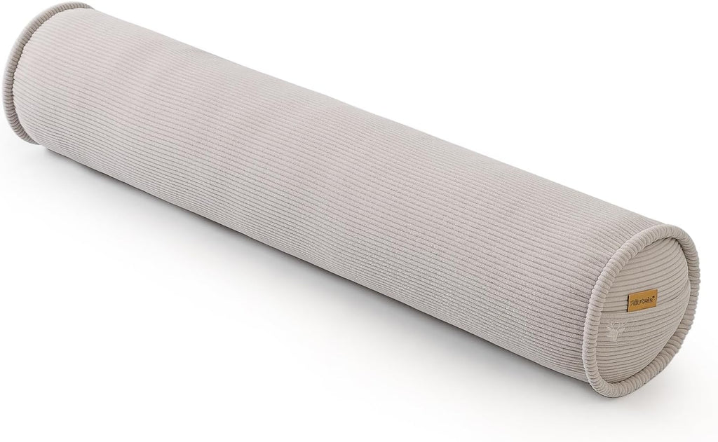 Almohada cilíndrica larga Ailuteie para cama: almohada corporal de pana suave para adultos, soporte ergonómico de longitud completa para un mejor descanso, 47 x 7,87 pulgadas, gris beige.