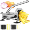 USADO-Cortador de patatas fritas, cortador de patatas de acero inoxidable con cuchillas de 1/2 pulgada y 3/8 pulgadas, cortador manual, hoja de 1/2 y 3/8