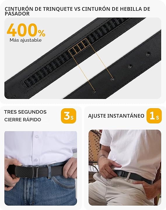 Cinturón para hombre - Cinturón de trinquete de cuero de 1 3/8 pulgadas para pantalones de vestir - Cinturón micro ajustable que se adapta a cualquier lugar