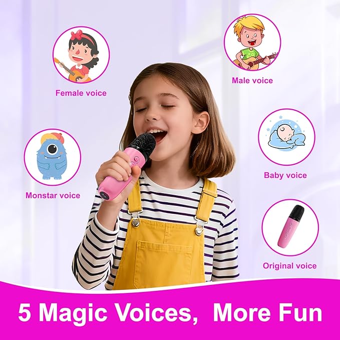 Mini máquina de karaoke para niños: altavoz portátil de juguetes para cantar con 2 micrófonos inalámbricos para niñas y niños de 3 a 12+ años (rosa-rojo)