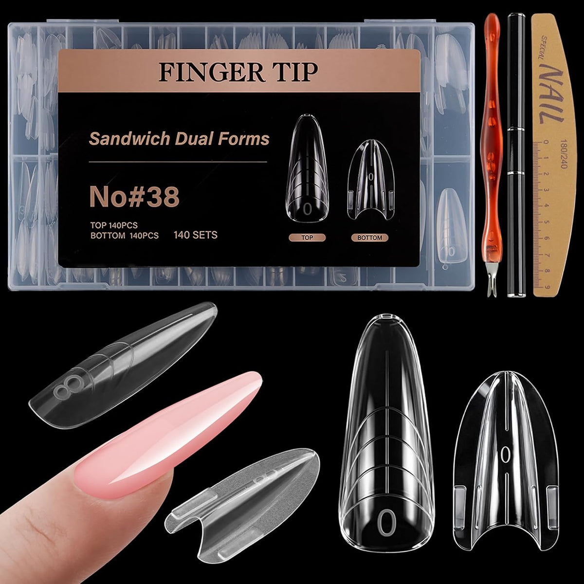 Moldes de Uña SUTOKAKA, 280 Piezas Dual Forms, 140 Pares, Forma Almendra Redonda, para Extensiones Polygel