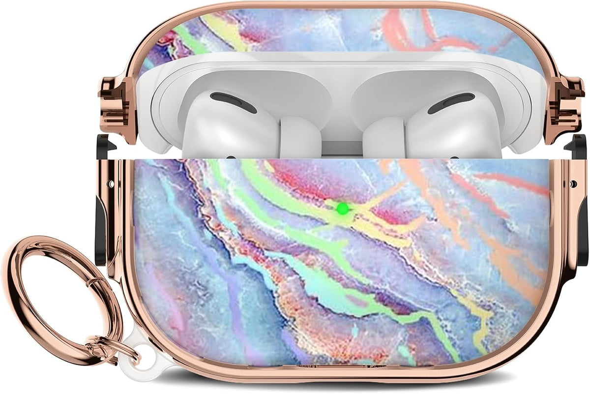 Funda Maxjoy para AirPods Pro 2 con cierre de seguridad, compatible con AirPods Pro de 2.ª/1.ª generación, funda de mármol de colores para AirPods, ideal para mujeres, con llavero - Arcoíris