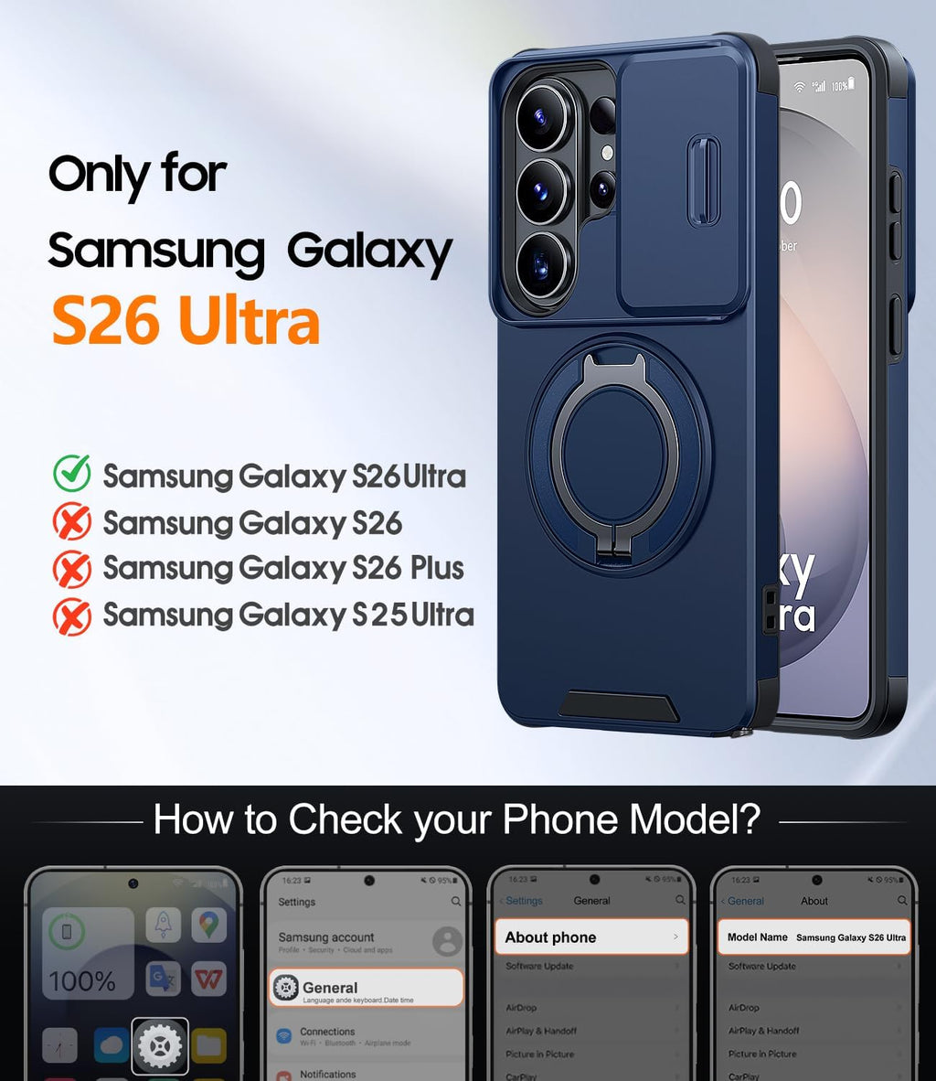 JAME Funda para Samsung Galaxy S26 Ultra con soporte de anillo y cubierta