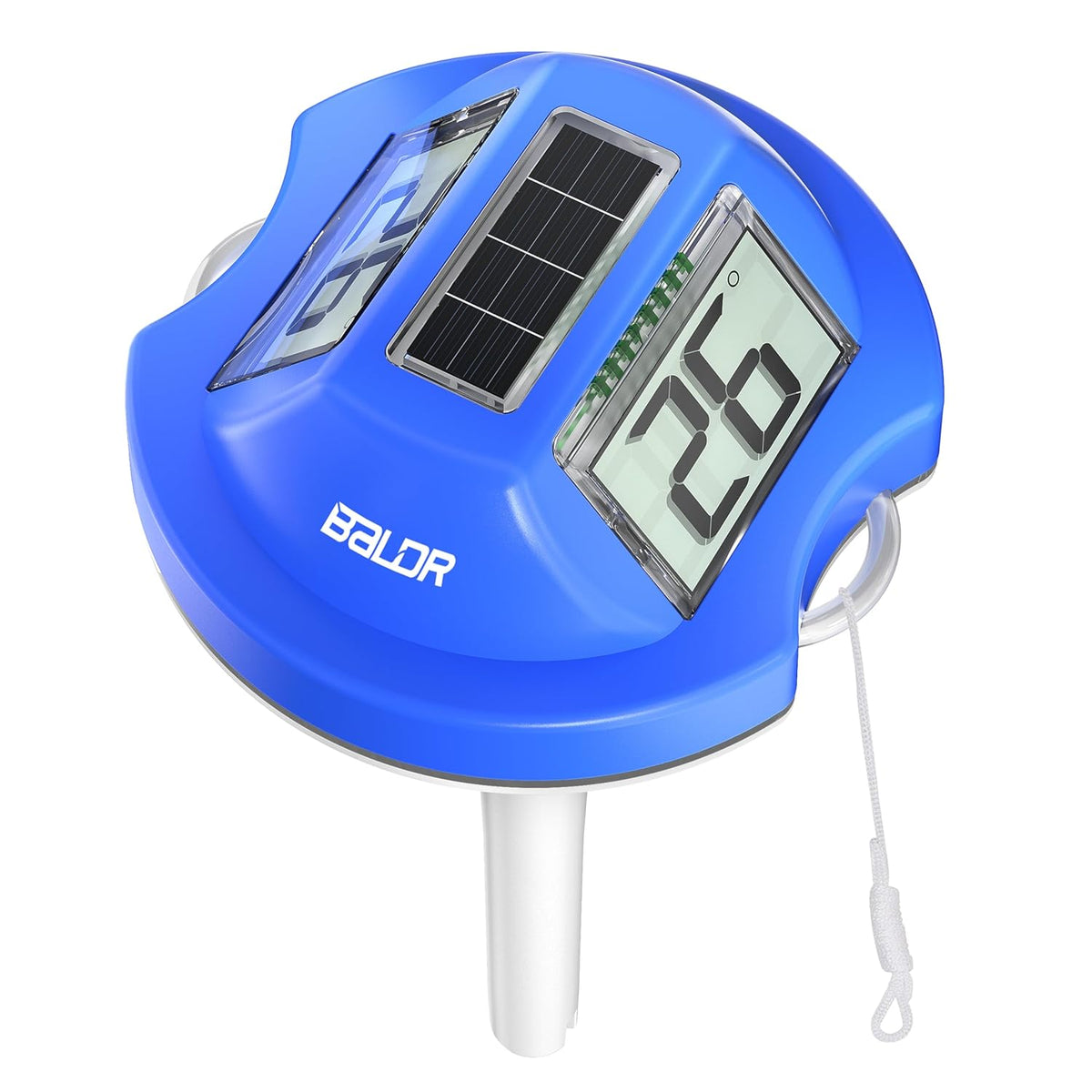 Termómetro flotante para piscinas BALDR de fácil lectura, termómetro digital solar para piscinas con dos pantallas grandes, medidor de temperatura del agua IPX7 para piscinas enterradas, elevadas y spas (azul oscuro).