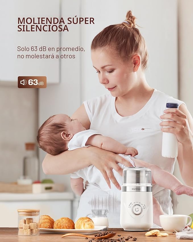 SHARDOR Molinillo de Café Eléctrico Ultra Silencioso | Control de Tiempo con Perilla Rotatoria | Molienda Gruesa a Fina | Para Café, Especias y Hierbas | Tazón de Acero Inoxidable | Crema