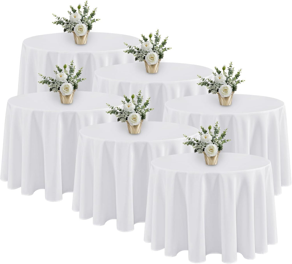 Manteles Redondos Blancos Fitable, 6 Piezas | 120 Pulgadas de Diametro | Resistentes a Manchas y Lavables | Poliester para Bodas y Eventos