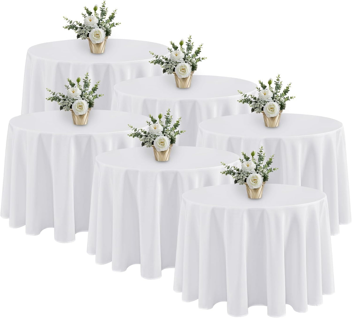 Manteles Redondos Blancos Fitable, 6 Piezas | 120 Pulgadas de Diametro | Resistentes a Manchas y Lavables | Poliester para Bodas y Eventos