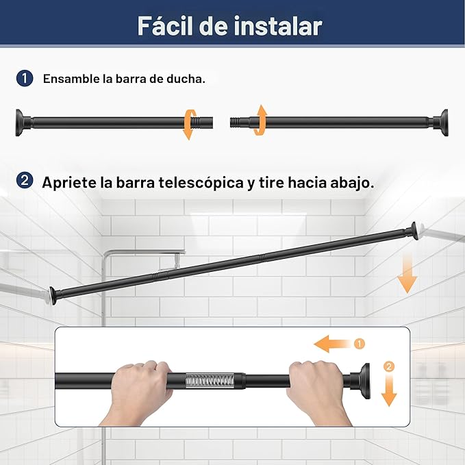 ENJOYBASICS Barra de cortina de ducha negra mate de 30 a 76 pulgadas, barras de tensión de resorte ajustables de acero inoxidable de 1 pulgada, sin taladro, para baño, armario, ventana