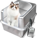 Arenero de acero inoxidable Aothey con tapa y pala metálicas - Arenero metálico cerrado para gatos grandes, resistente a la corrosión, con control de olores, fácil de limpiar, duradero y de larga duración con borde redondeado (L)