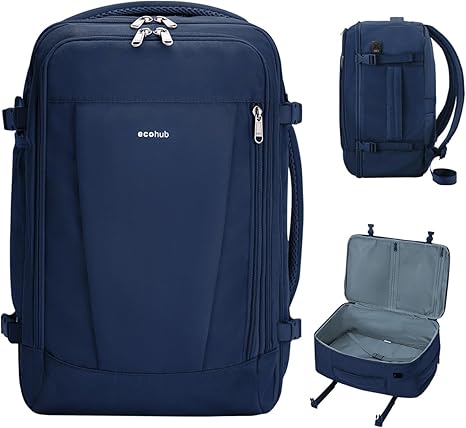 ECOHUB Mochila de viaje para artículos personales con 13 bolsillos, bolsas de transporte para aviones, Azul, Negocios