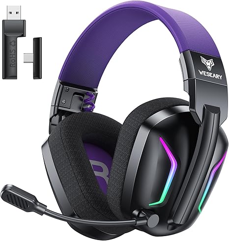 WESEARY Auriculares inalámbricos para juegos para PS5, PS4, PC, Switch y Mac, latencia ultra baja de 20 ms, USB de 2.4 GHz y Bluetooth 5.4 auriculares para juegos con micrófono, batería de 50 horas | Bluetooth 5.4