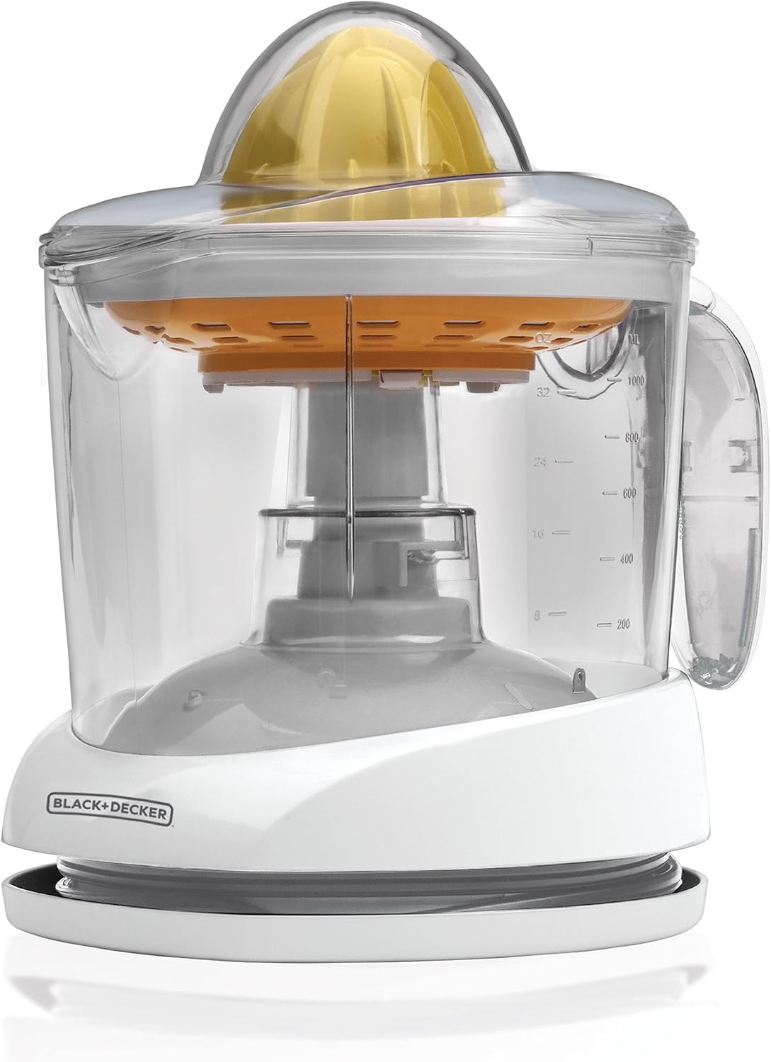 Exprimidor eléctrico de cítricos BLACK+DECKER de 946 ml (32 oz), modelo CJ625, activación por presión, control de pulpa ajustable, apto para lavavajillas.