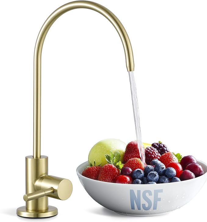 KES Grifo de Ósmosis Inversa Oro Cepillado – Acero Inoxidable 304, Boquilla 360° | Sin Plomo, Certificado NSF