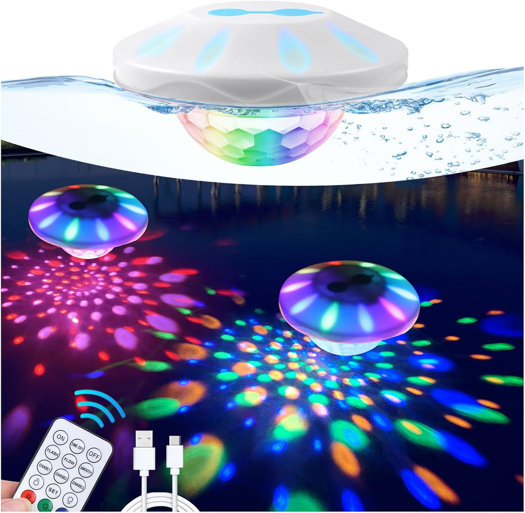 Luces flotantes recargables para piscina TEPENAR: Luces flotantes con control remoto, 6 luces dinámicas, resistentes al agua IP68, RGB, superiores e inferiores, ideales para jacuzzis, piscinas, jardines y fiestas. 1 unidad.