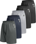 BOOJO Pack de 5 pantalones cortos deportivos para hombre - Pantalones cortos de baloncesto negros de secado rápido con bolsillos para correr y ropa deportiva informal