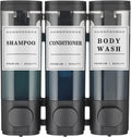 Dispensador de champú y acondicionador, dispensador de jabón para ducha de 3 compartimentos, sin necesidad de taladrar, dispensador de champú para ducha, dispensador de ducha de pared para baño y hotel, gran capacidad, negro.