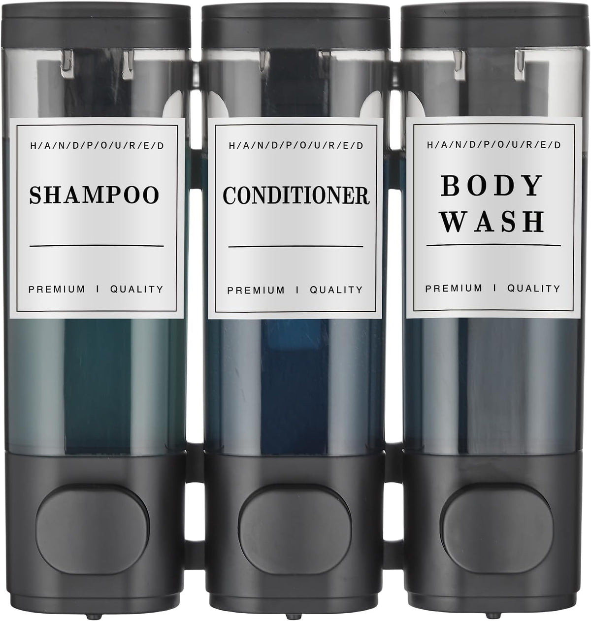 Dispensador de champú y acondicionador, dispensador de jabón para ducha de 3 compartimentos, sin necesidad de taladrar, dispensador de champú para ducha, dispensador de ducha de pared para baño y hotel, gran capacidad, negro.