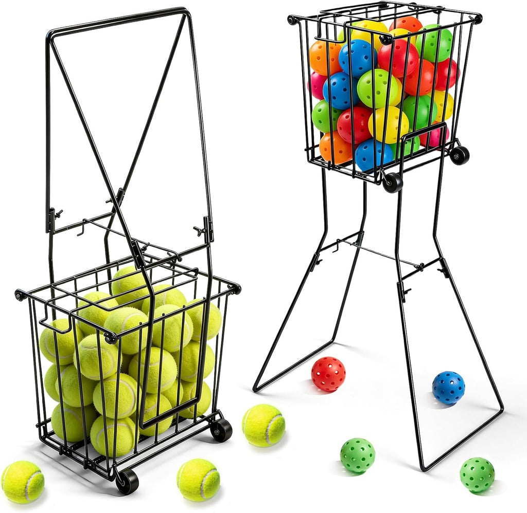 Recogedor Portátil de Pelotas de Pickleball y Tenis con Rueda | Capacidad 90 Pelotas | Canasta Recolectora para Entrenamiento