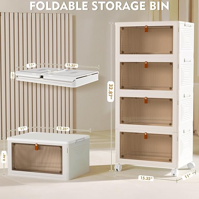Cajas de Almacenamiento YFXCVSL 23QT Apilables con Tapa — Plegables para Hogar, Oficina y Dormitorio | ⚠️ Solo 2 Gabinetes — No Incluye Ruedas