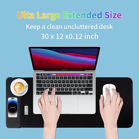 Alfombrilla de mouse grande para juegos de 15 W con tela microtejida superior, alfombrilla de mouse de escritorio extendida con bordes cosidos, base antideslizante, almohadilla de teclado resistente al agua para jugadores