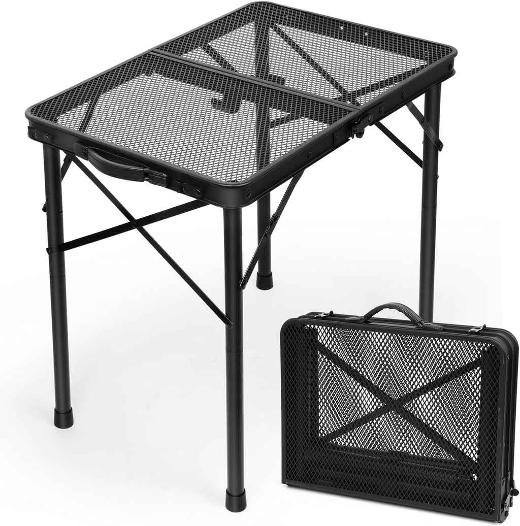 E EASTSTORM Mesa Plegable Metalica Pequena | 3 Alturas Ajustables | 60x40x69cm Servicio Pesado Portatil | Camping Jardin Patio Parrilla | Negro