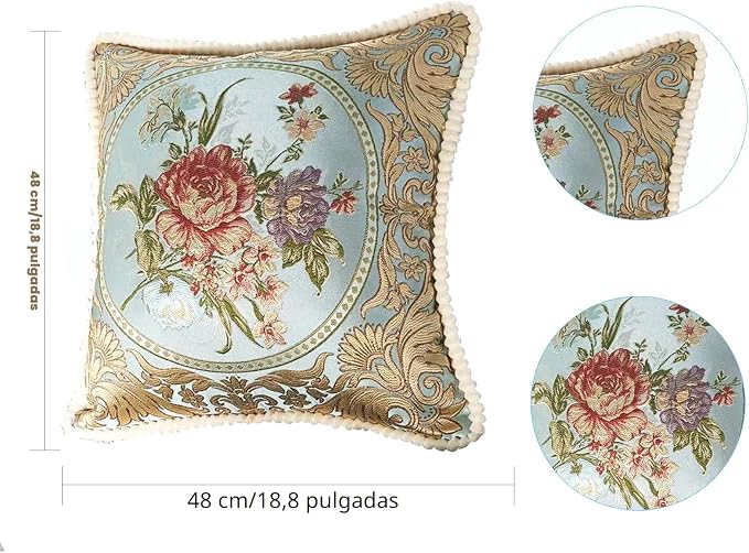 Fundas de Almohada Bordadas SZHELEJIAM Jaquard Vintage – Conjunto de 2 | 48x48 cm Azul
