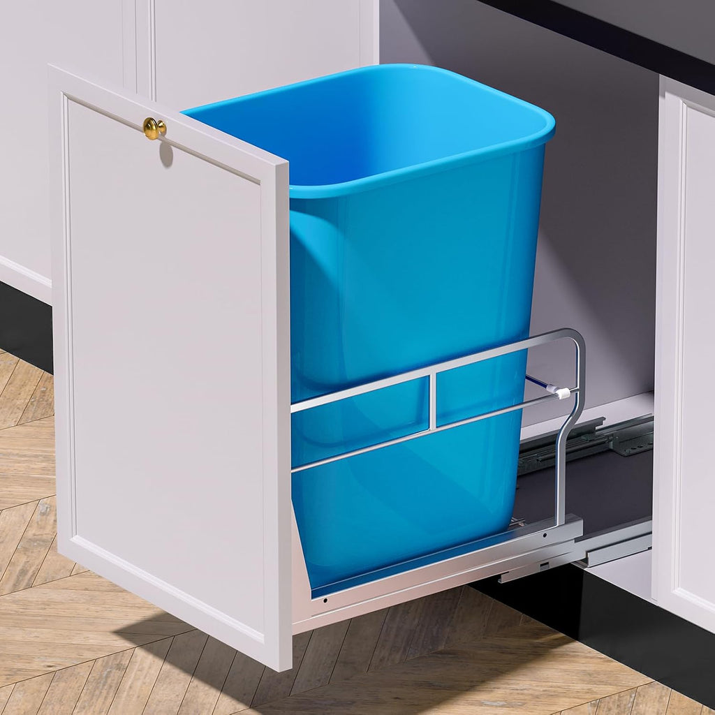 USADO-Cubo de basura extraíble Insputer para debajo del mueble con guías de cierre suave, kit de cubo de basura resistente para debajo del fregadero de la cocina, cubo de basura no incluido
