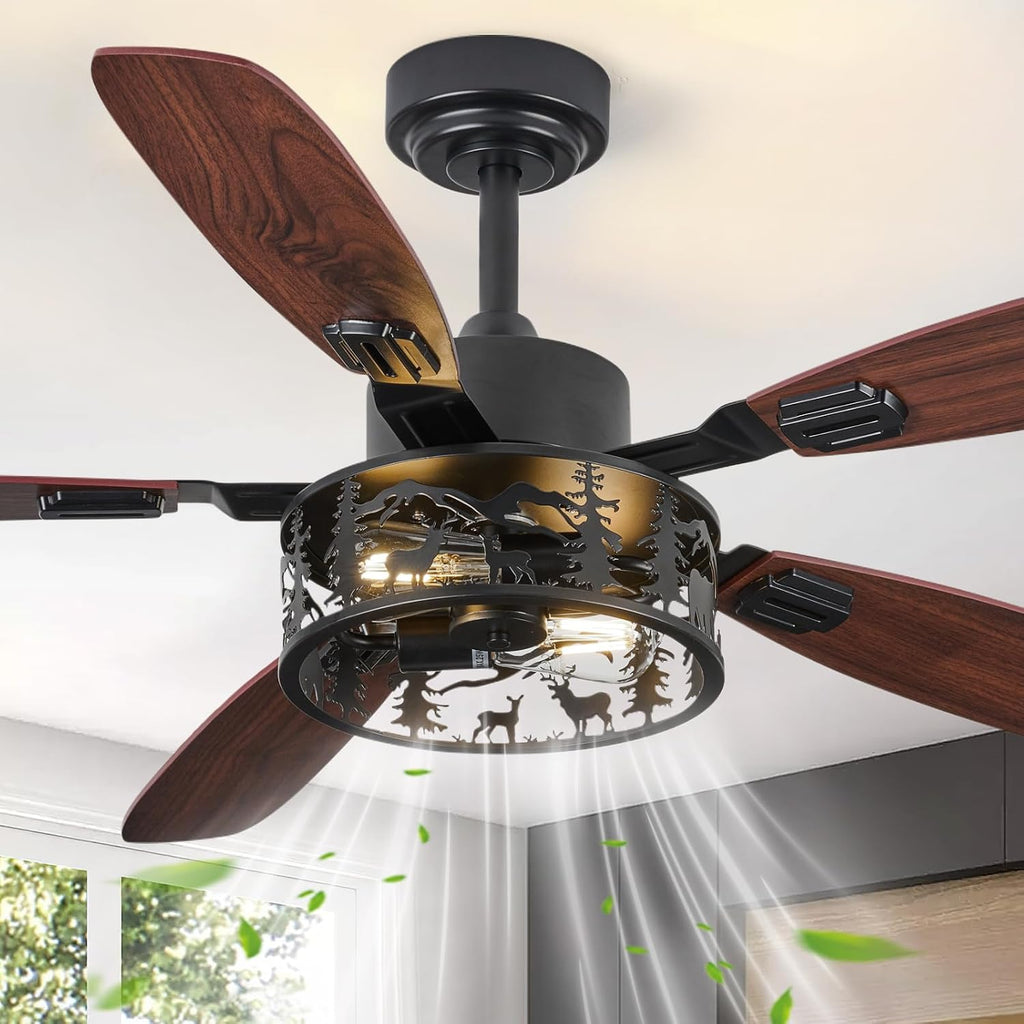 Ventilador de techo rústico estilo granja con luz